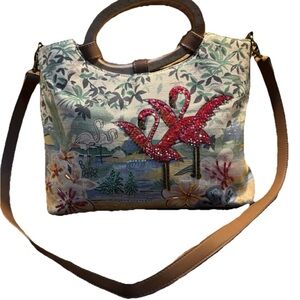 Elka handbags Embroidered Flamingo Canvas Tote Bag